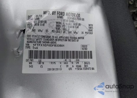 2013 Ford F-150 Stx z USA, uszkodzony, nr VIN 1FTFX1EF0DFB33501